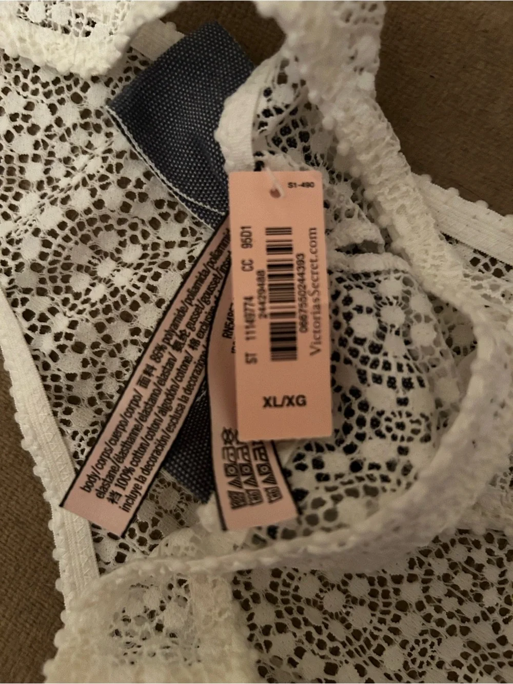 Victoria’s Secret Dream Angel XL White Lace Thong Panty Blue Bow